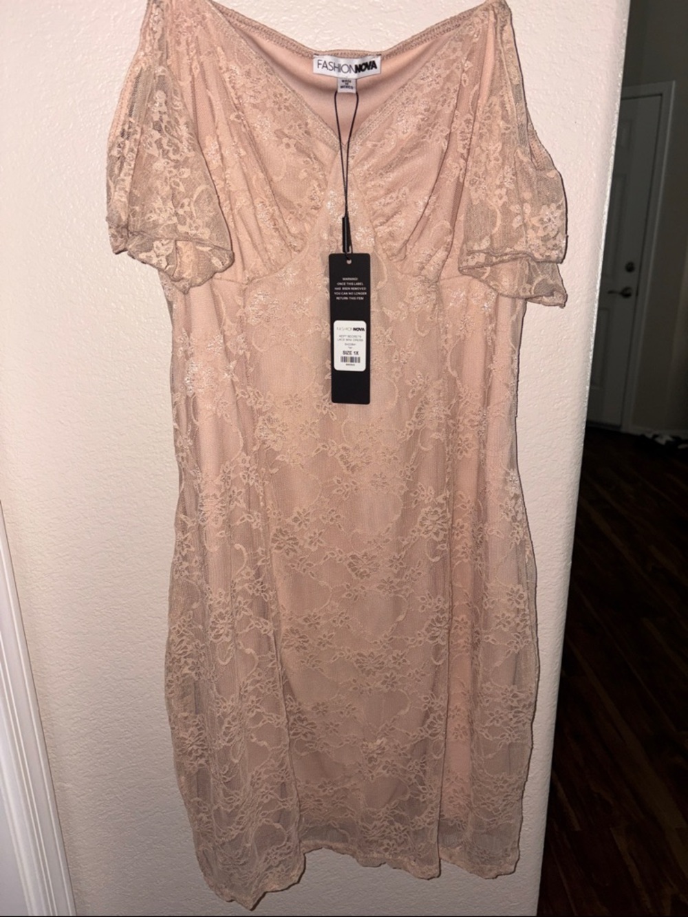Fashion Nova Blush Lace Cold-Shoulder Mini Dress
